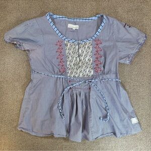 Odd Molly Boho Tunic Dress Floral Embroidery Wide Sleeves Pleated Waist Tie Sz 2